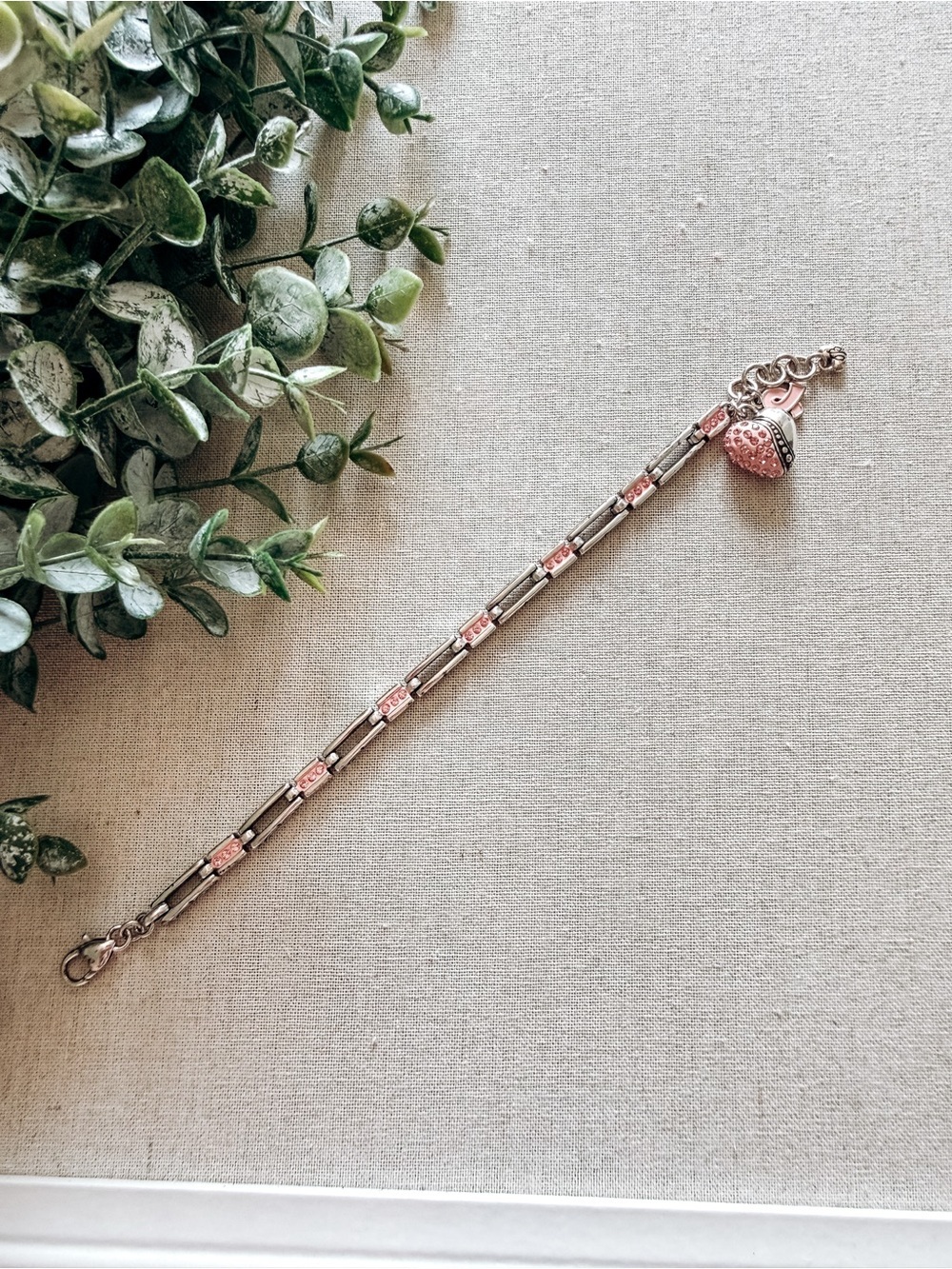 Brighton Pink Crystal Heart Bracelet Silver Tone